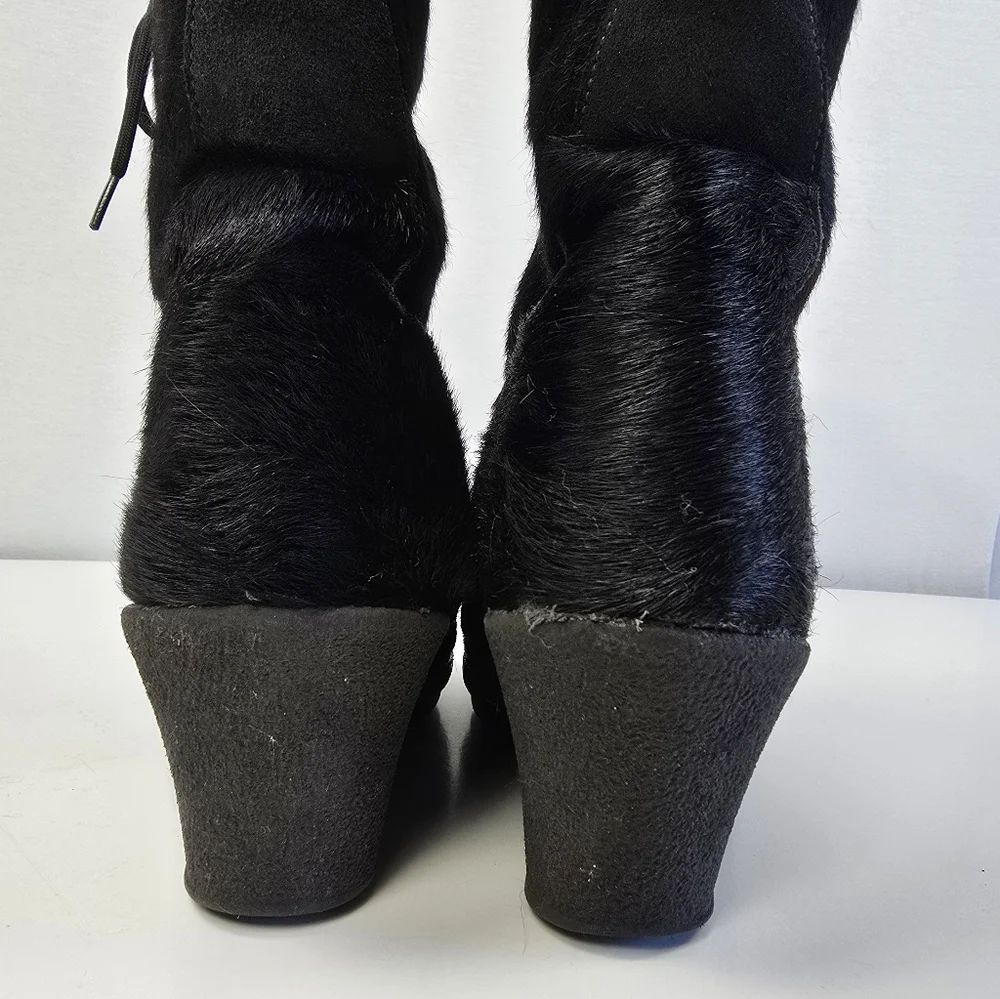 Oscar Sport Apres Ski Black Fur Tall Lace Up Winter Boots Size 41